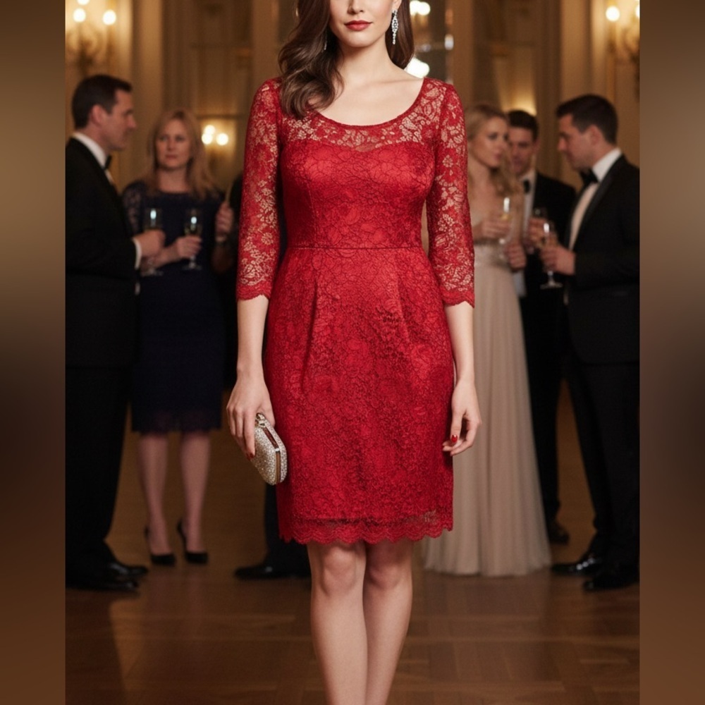 Betsey Johnson Red Scalloped Lace Dress